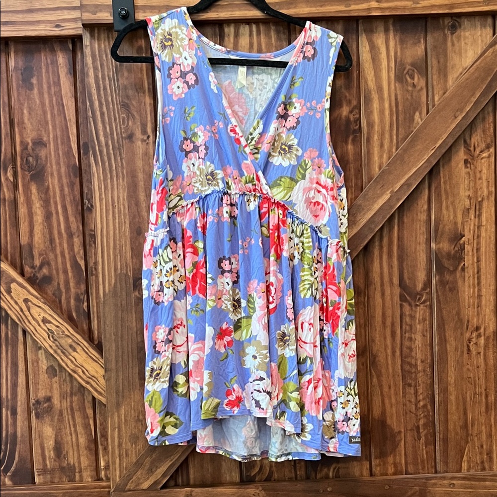 Sleeveless - Blue and Pink Floral Tunic